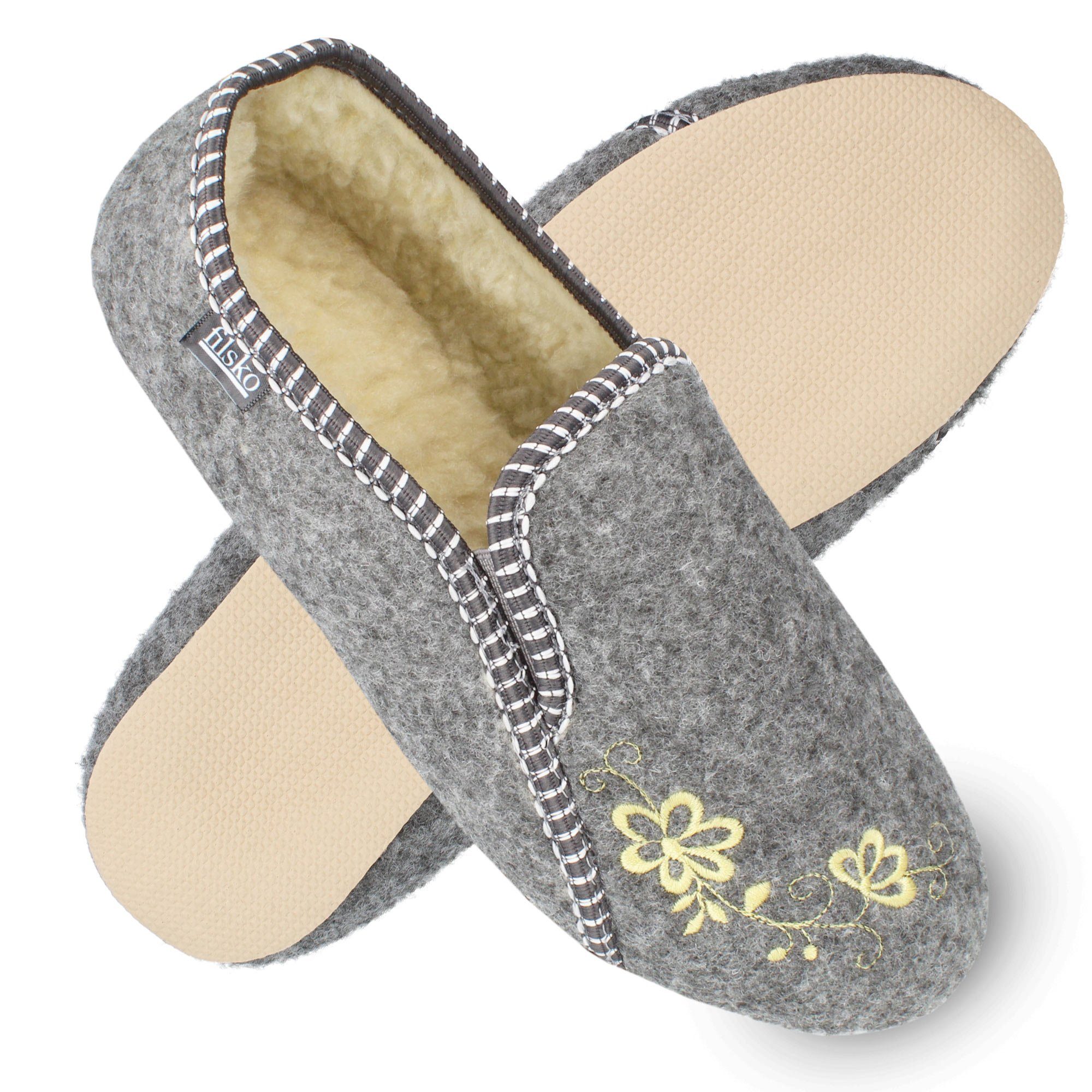 filsko Winter HausSchuhe / Pantoffeln für Damen Slipper mit Schafwolle gefüttert