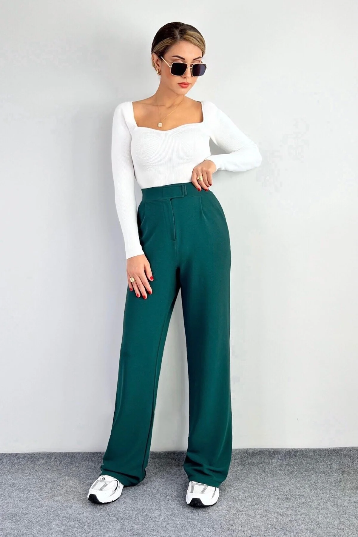 Ritnice  Line Lycra-Palazzohose für Damen mit Klettverschluss, smaragdgrün