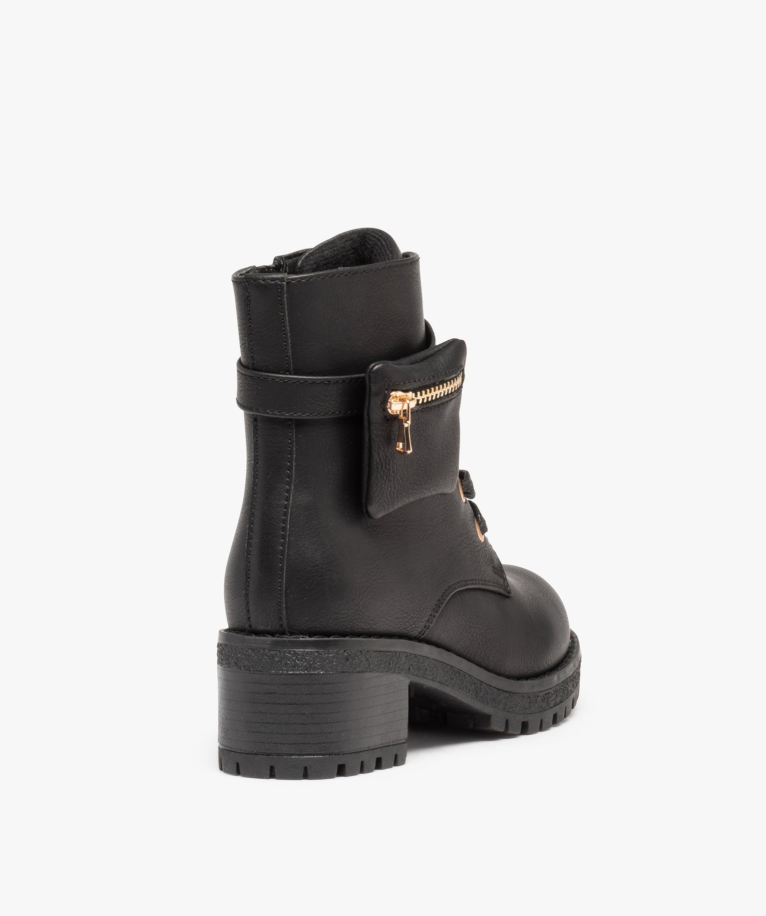 Boots fille unies style rock à talon carré et semelle cran... noir | GEMO