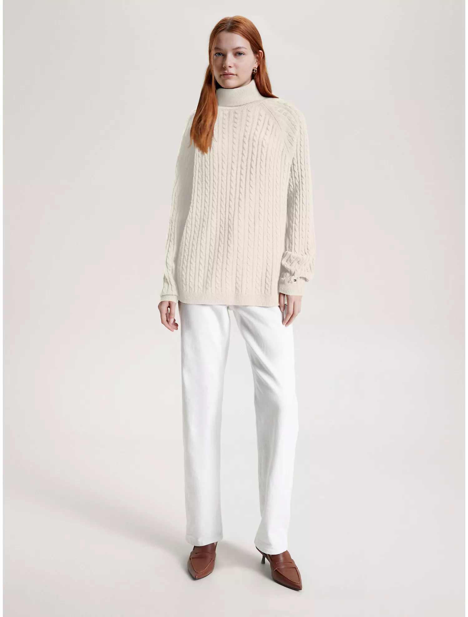 Wool Cable Knit Turtleneck Sweater