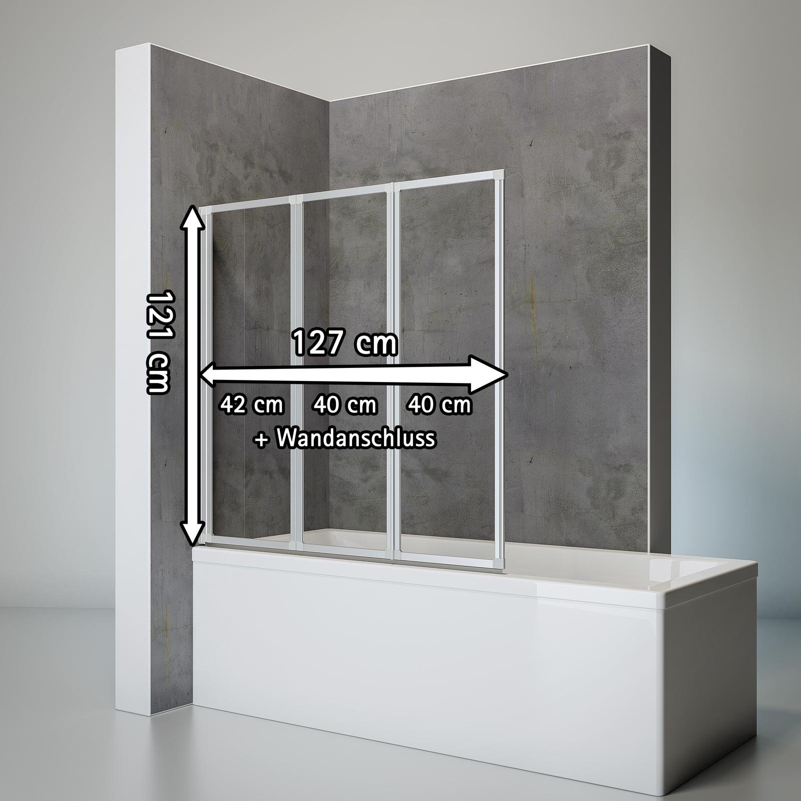Schulte Badewannenaufsatz Smart BxH: 127 x 120 cm, 3 mm Sicherheitsglas, (3 tlg), zum Kleben - ohne Bohren in die Fliese, inkl. Klebe-Montage-Set