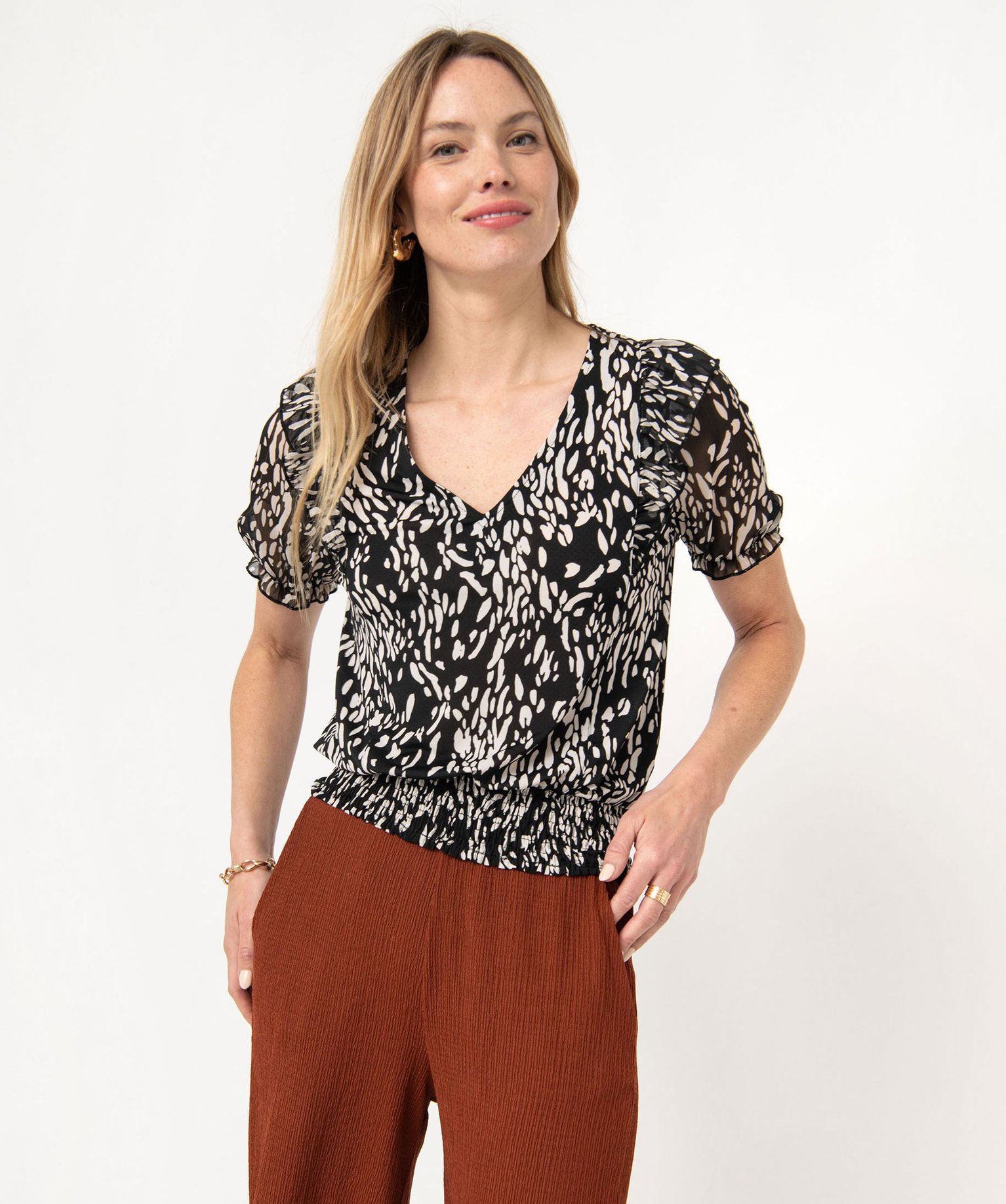 Tee-shirt blousant à manches courtes femme imprime | GEMO