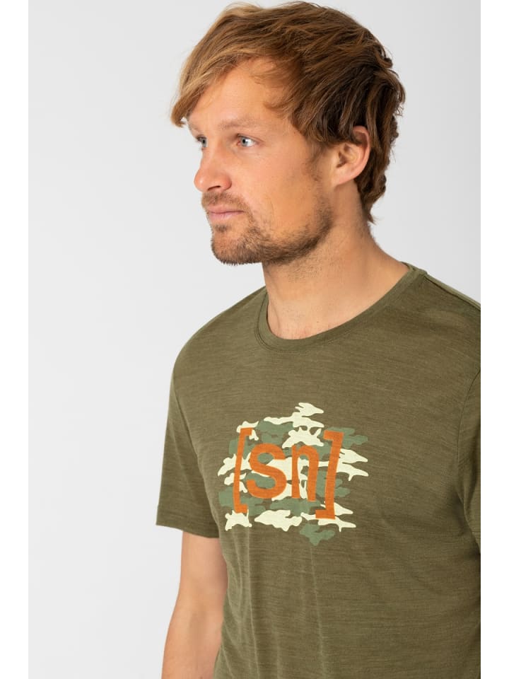 super.natural Merino T-Shirt M CAMOU TEE in olivgrün günstig kaufen S