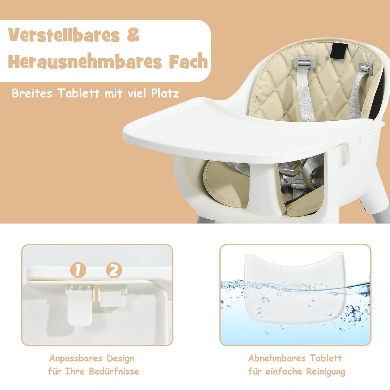Costway 4 in 1 Baby-Hochstuhl, umwandelbarer Babystuhl mit 5-Punkt-Gurt