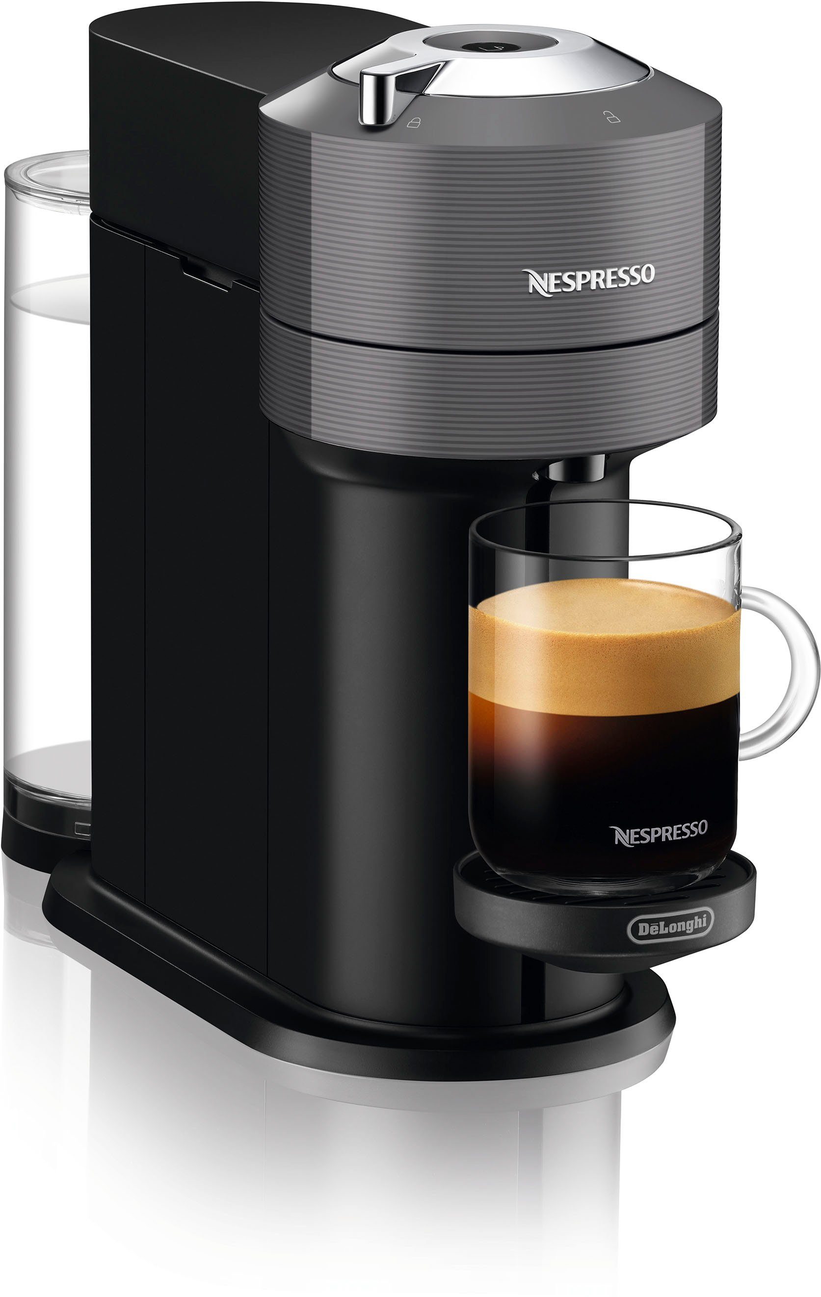 Nespresso Kapselmaschine Vertuo Next Bundle ENV 120.GYAE von DeLonghi, Dark Grey, inkl. Aeroccino Milchaufschäumer im Wert von 75,- UVP