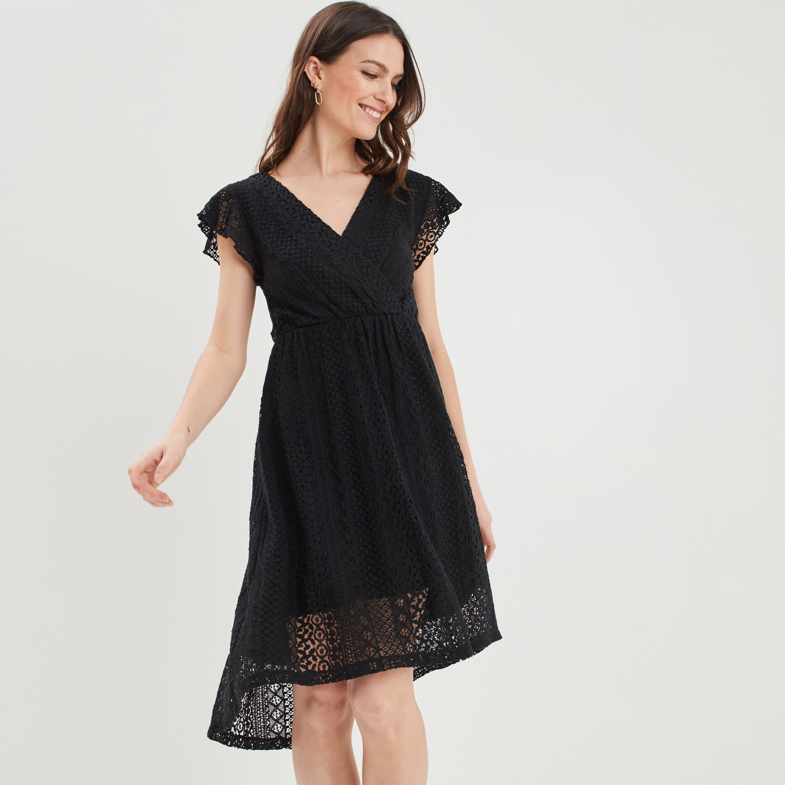 Robe évasée en dentelle noir femme | La Halle