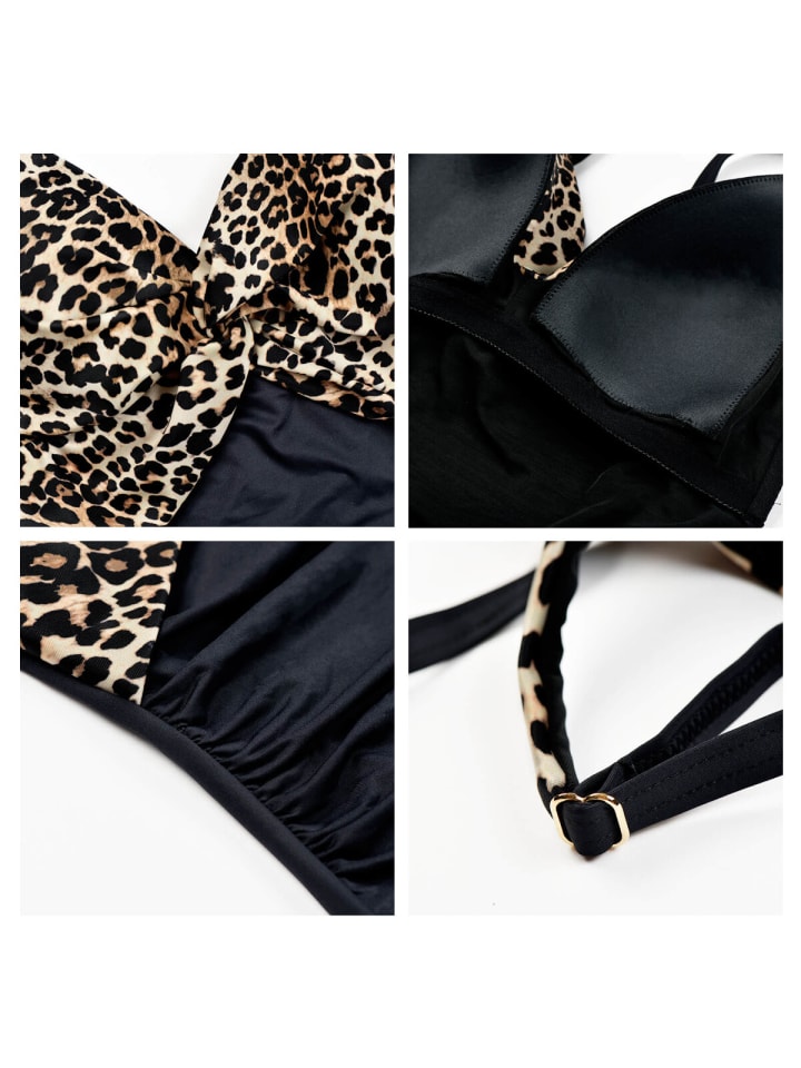 COFI 1453 Modischer Leoparden-Badeanzug mit V-Ausschnitt in Schwarz günstig kaufen