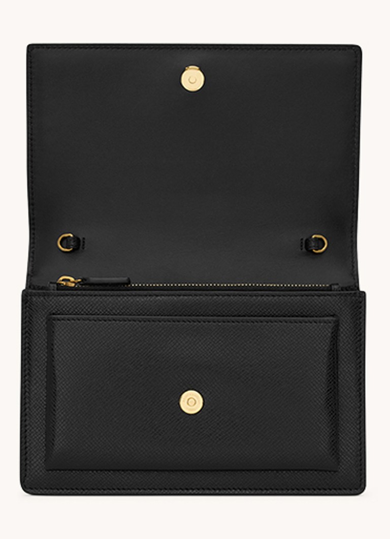 Saint Laurent Sunset wallet with calfskin details and shoulder strap