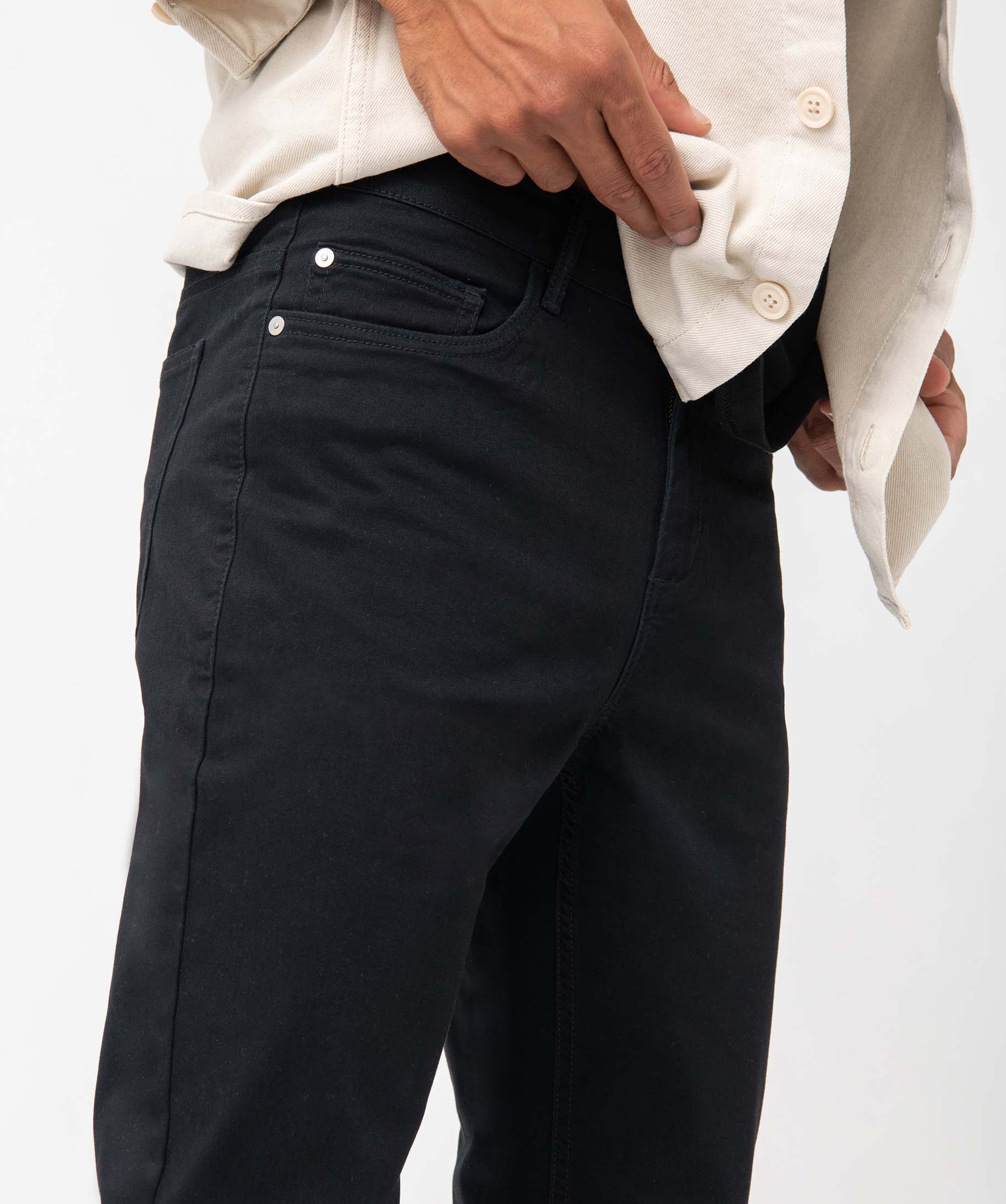 Pantalon homme straight uni en coton stretch noir | GEMO