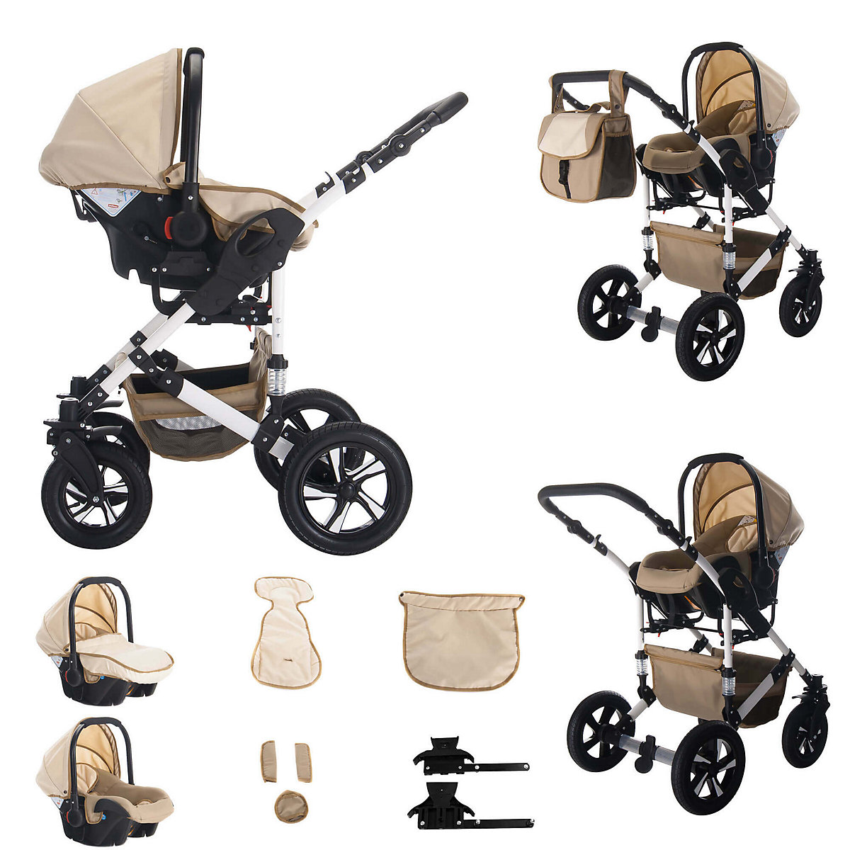 Florida | 3 in 1 Kombi Kinderwagen Komplettset | Hartgummireifen Kombikinderwagen