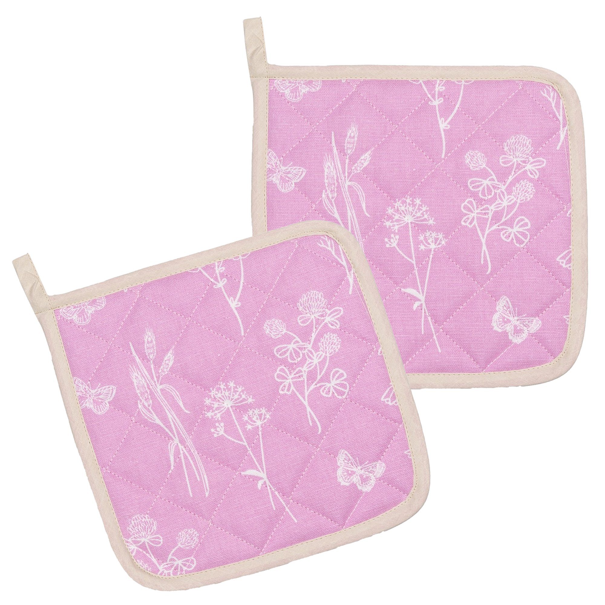 Kracht Topflappen Wildblumen, (Set, 2-tlg., 2-teilig), 2er Set Topflappen, wattiert, ca. 22x22 cm