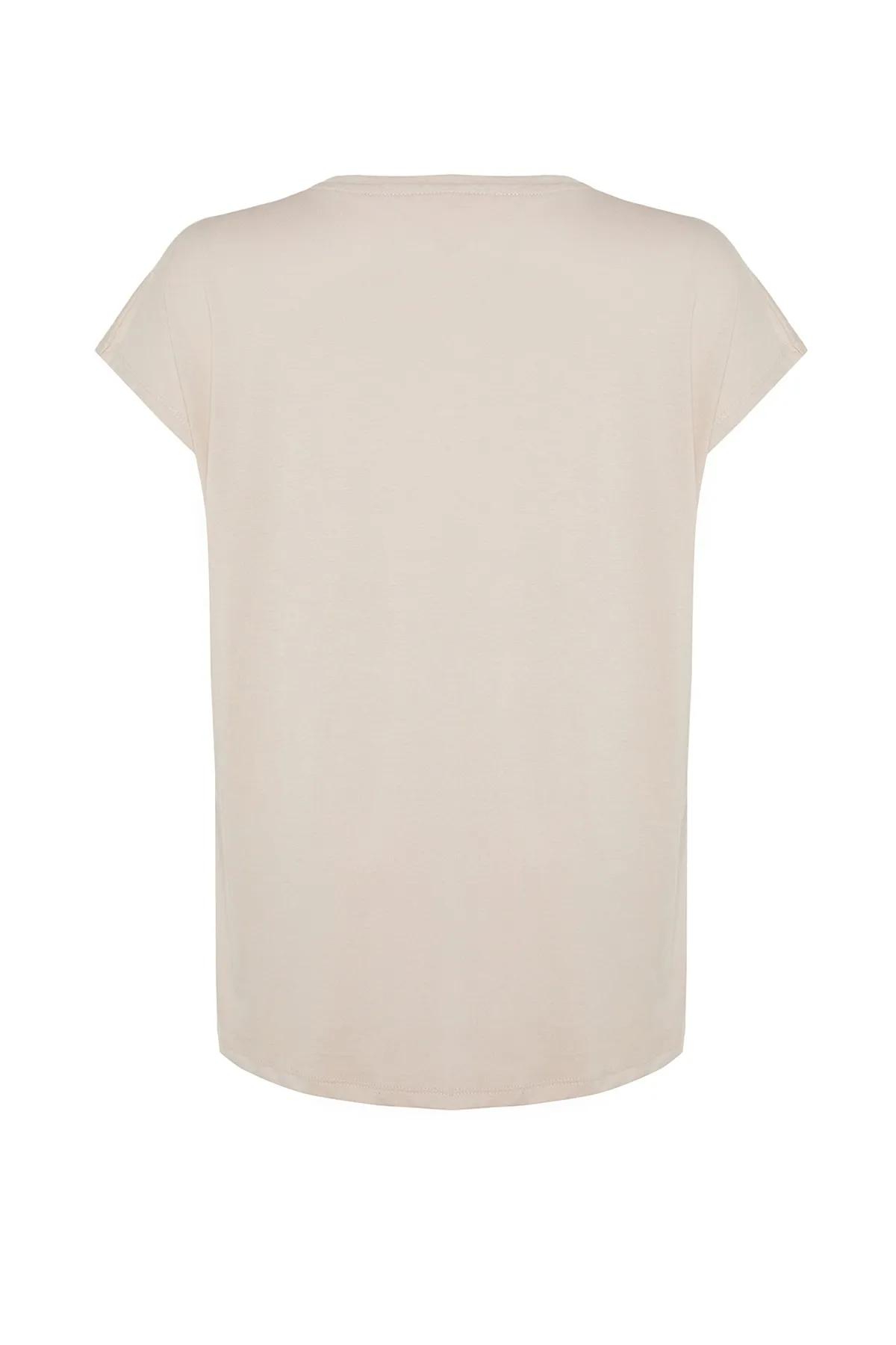 Trendyol Curve  Nerzfarbenes Boyfriend-Strick-T-Shirt mit V-Ausschnitt und Schlitz TBBSS22BF0036