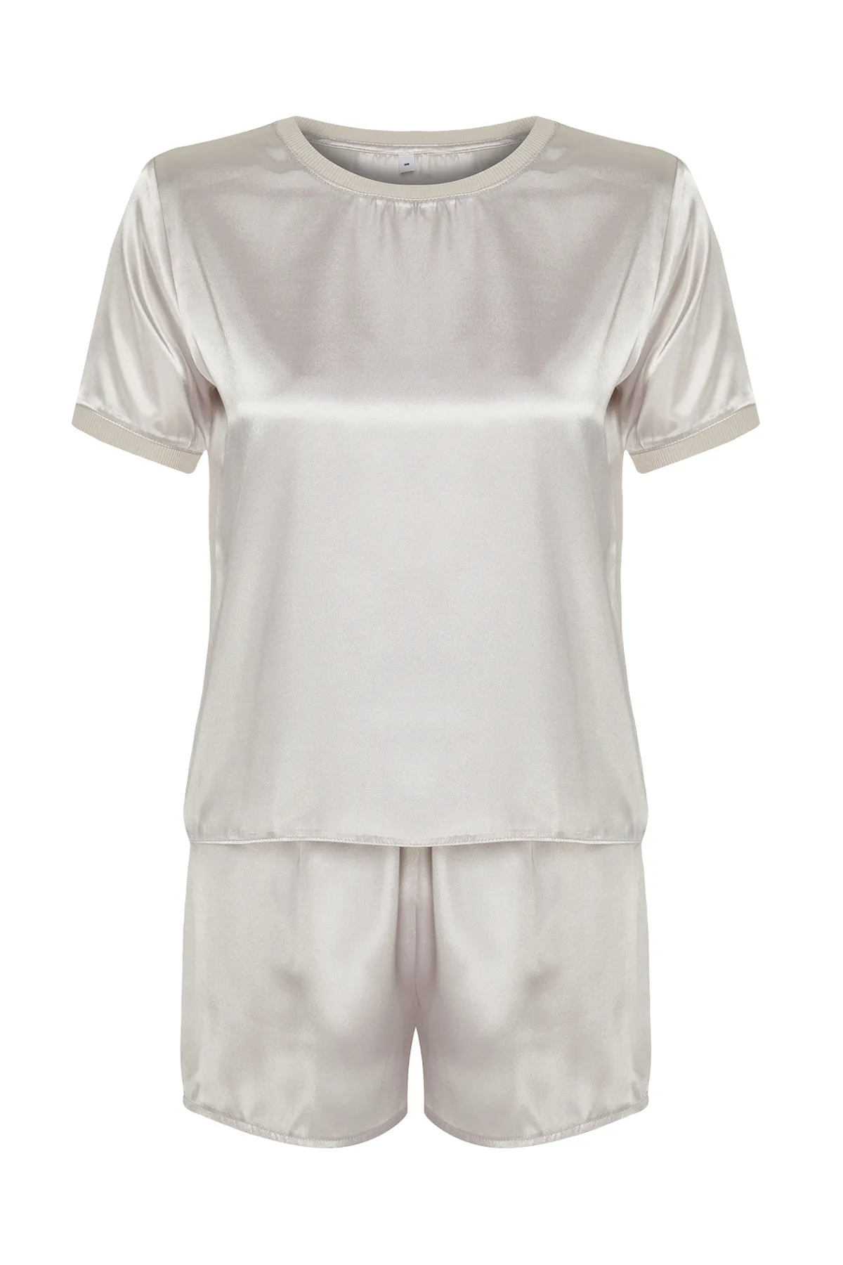 Trendyol Collection  Beigefarbenes Pyjama-Set aus gewebtem Satin THMSS24PT00091