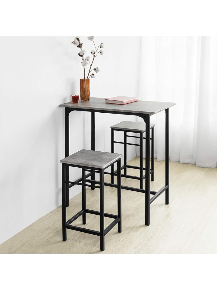 SoBuy Bartisch in Hellgrau und Schwarz - Tisch(B)80 x (H)88 x (T)50cm/Stuhl(B)32 x (H)57 x (T)32cm günstig kaufen onesize