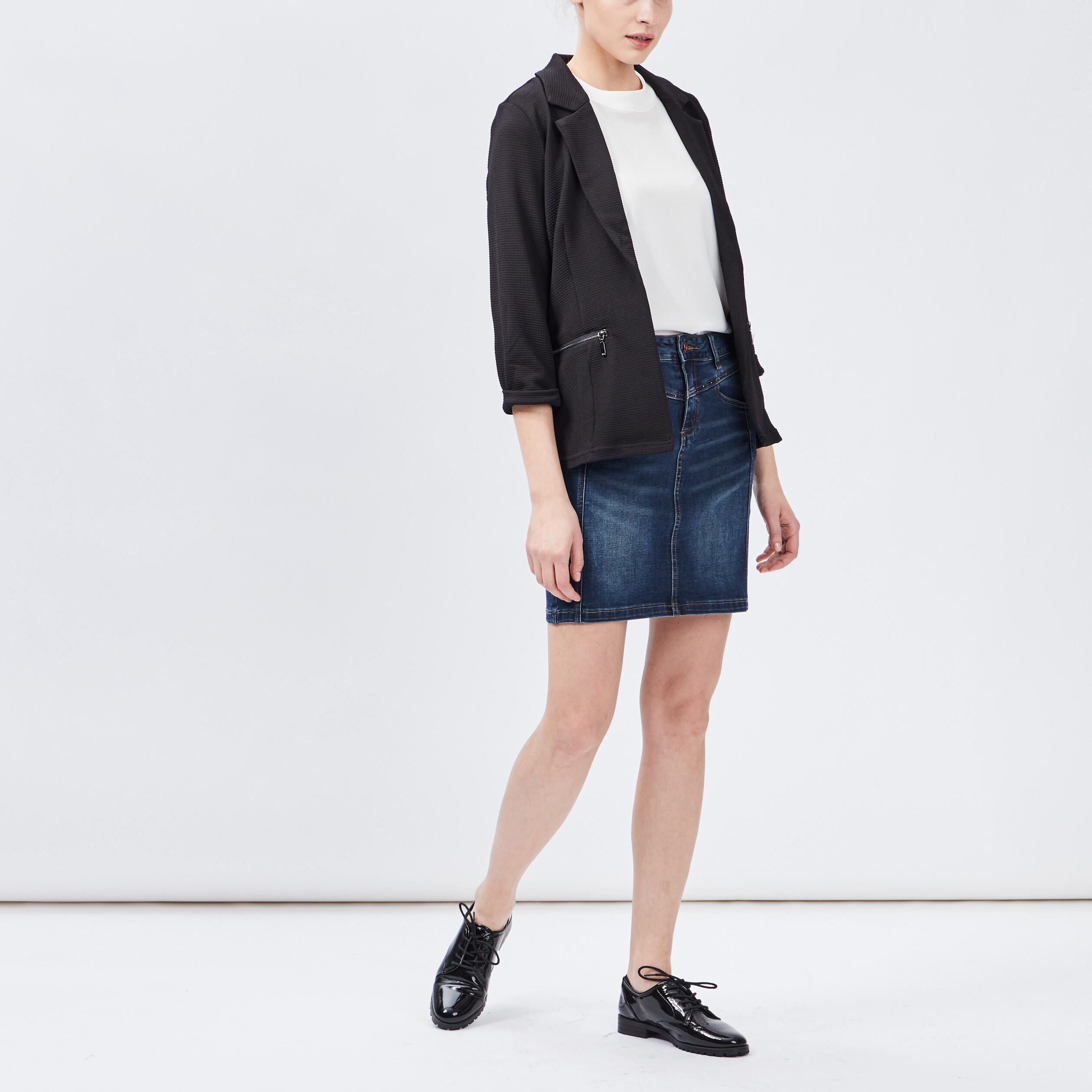 Veste courte droite manches 3 4 noir femme | La Halle