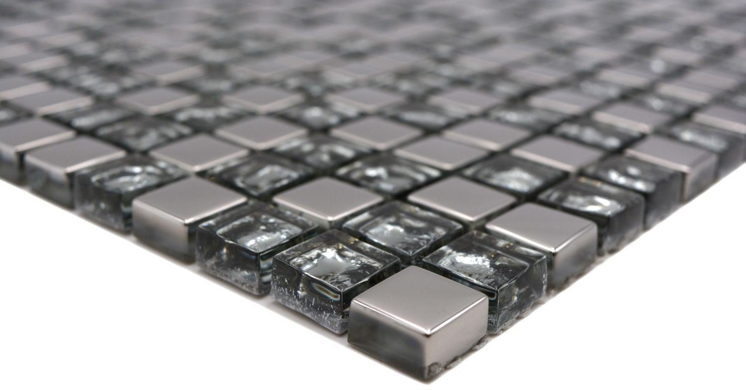 Mosani Mosaikfliesen Mosaikfliese Glasmosaik electroplated Silber Glas BAD WC Küche
