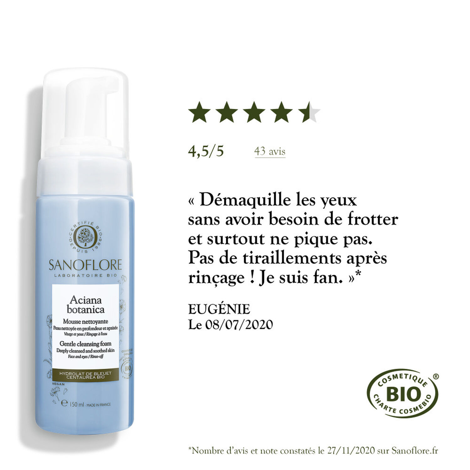 Sanoflore Aciana Botanica Mousse d'eau Nettoyante 150 ml