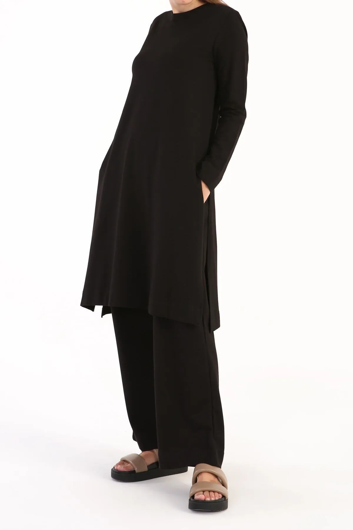 ALLDAY  Schwarzes Basic-Hosenset aus Baumwolle mit Schlitz
