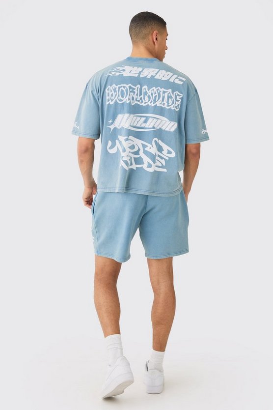 Kastiges Oversize T-Shirt mit Moto-Print