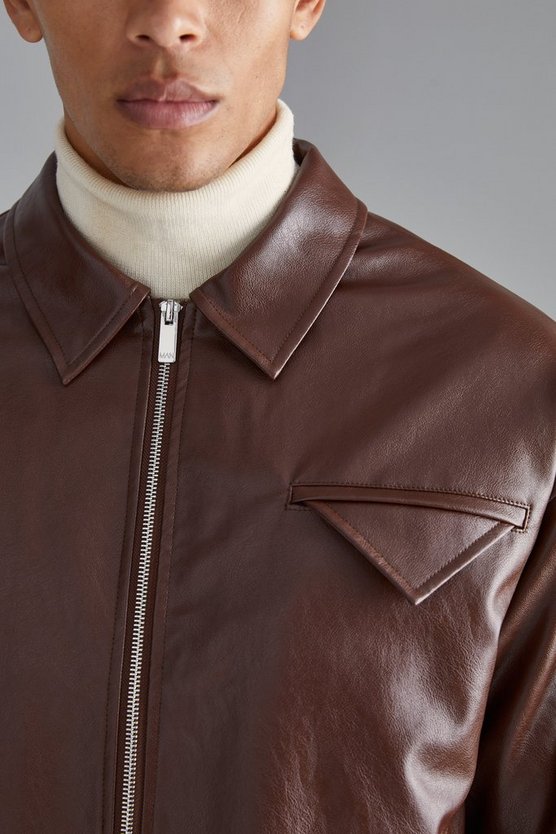 Kastige PU Harrington-Jacke