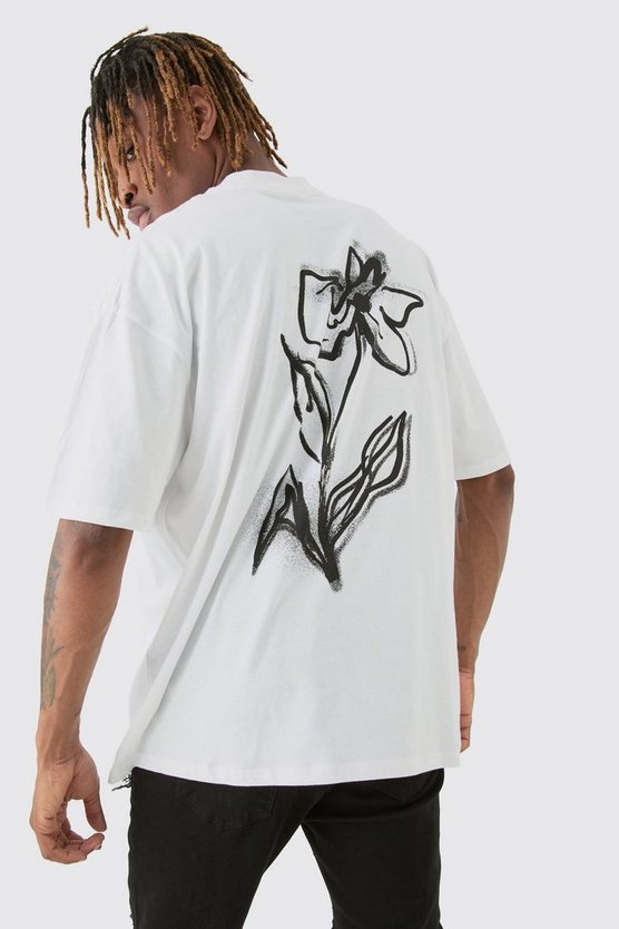 Tall florales T-Shirt in Weiß