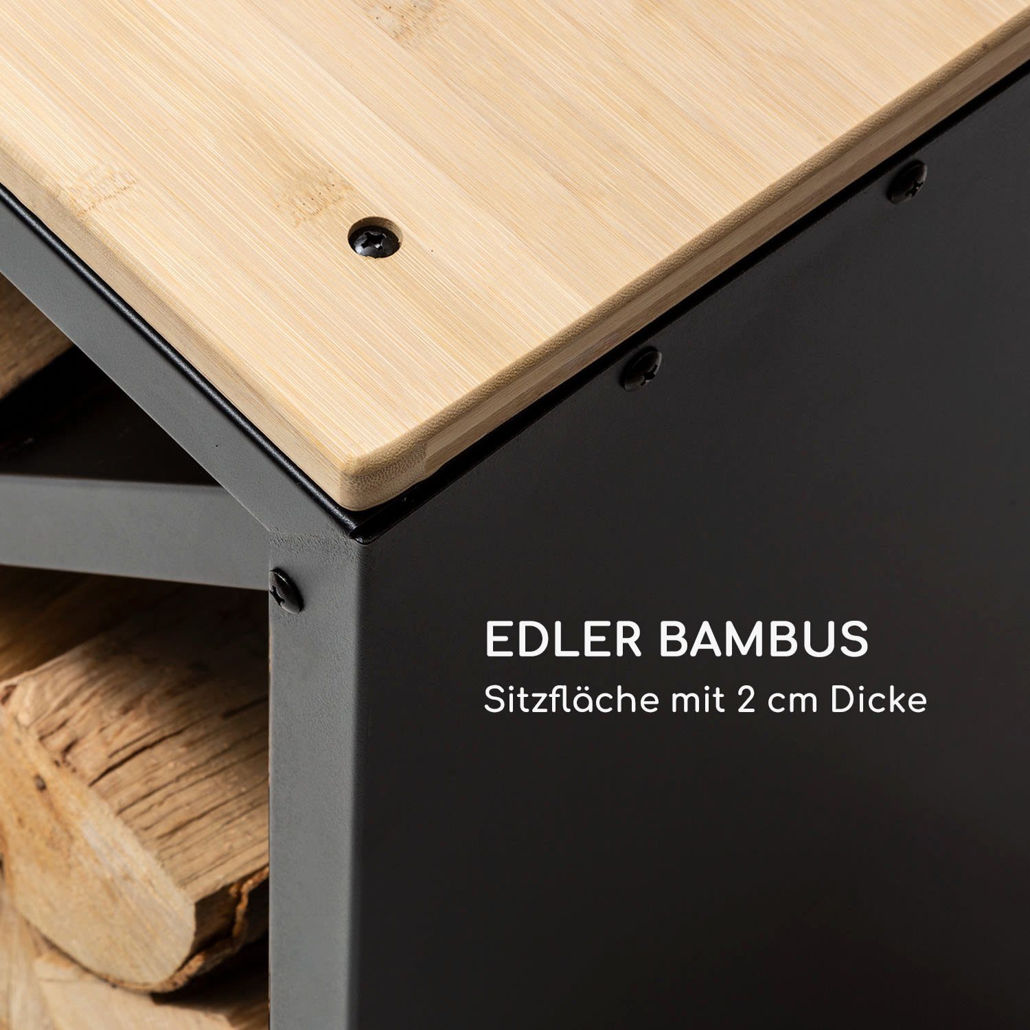 blumfeldt Feuerschale Kindlewood L Black, (ansehnlich moderner Holzspeicher mit Sitzbank-Funktion)