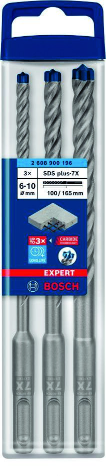 Bosch Blue Zubehör 2608900196 Expert SDS plus-7X Schlagbohrschrauber-Set 6/8/10 mm 3-teilig