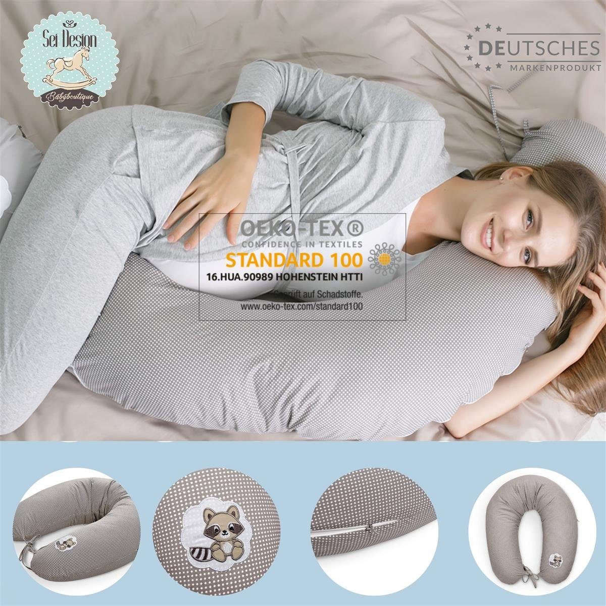 SEI Design Stillkissen Seitenschläferkissen Babynestchen Kuschelnest 170x30 cm, Schwangerschaftskissen mit Bezug, Bezug 100% Baumwolle