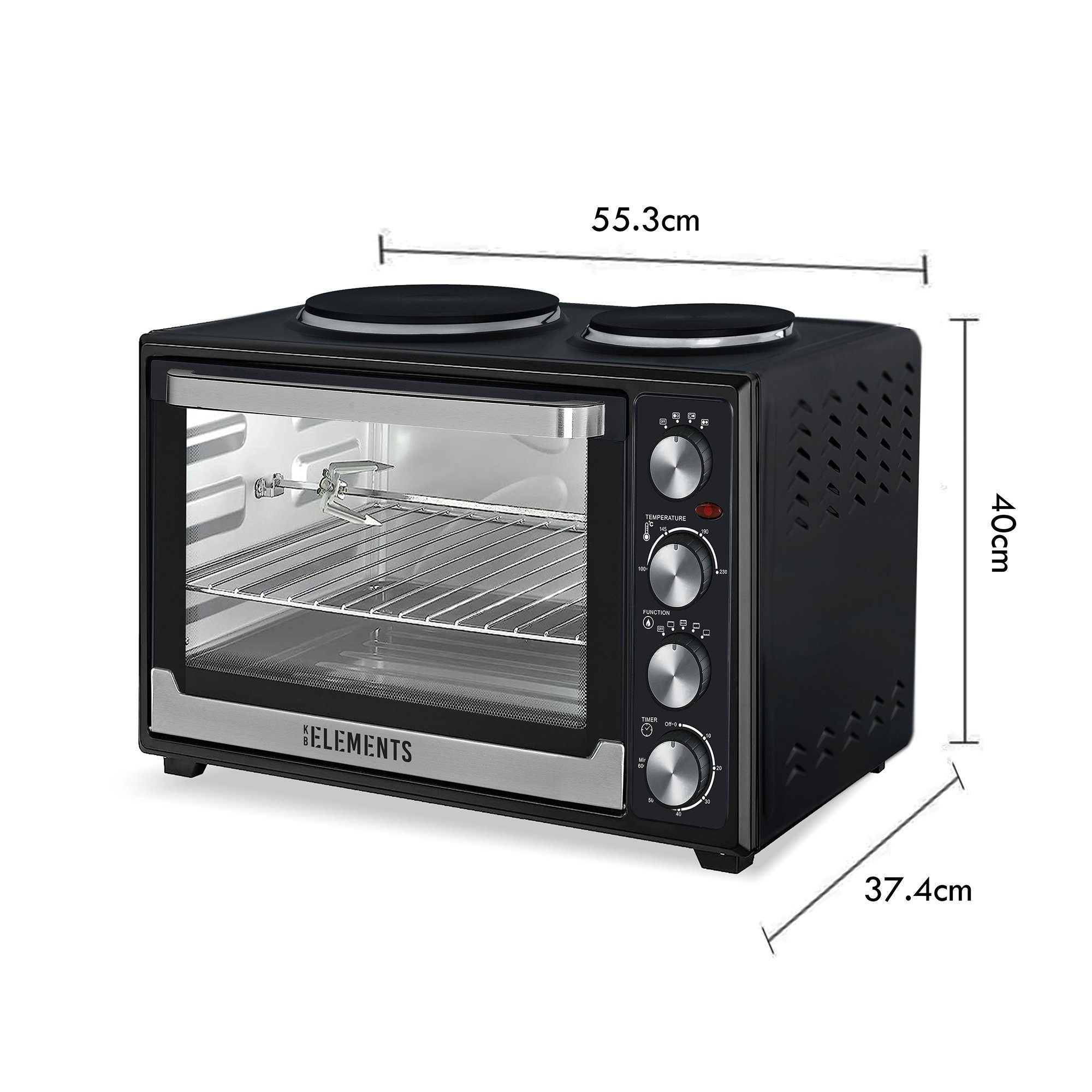 KB Elements Minibackofen ELK45V2, 45 Liter, 3200 Watt. 2x Kochplatten, Konvektionsgebläse