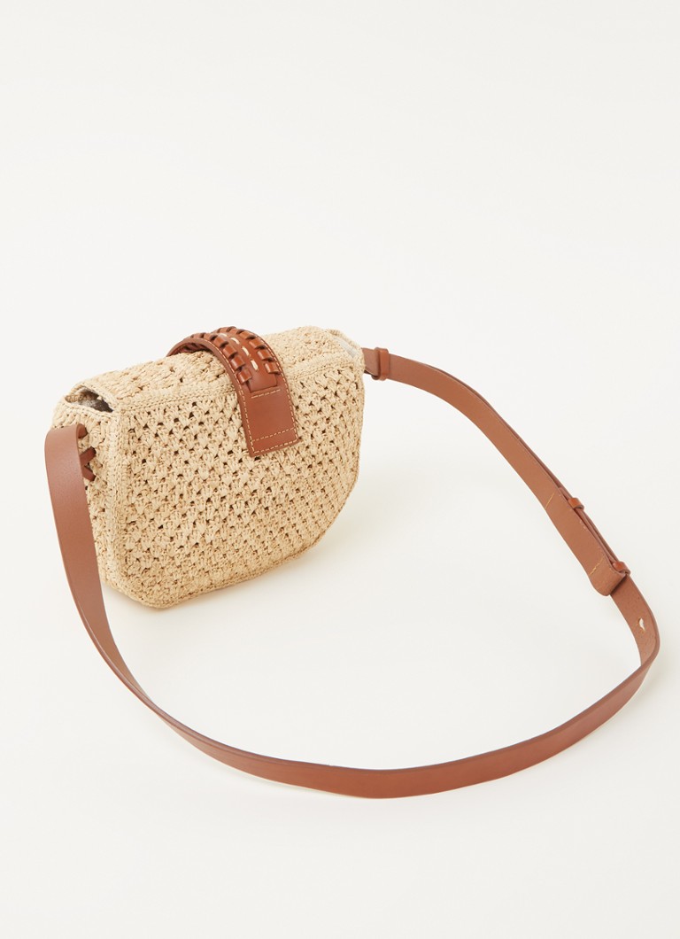 ba&sh Teddy crossbody bag made of raffia with calf leather details
