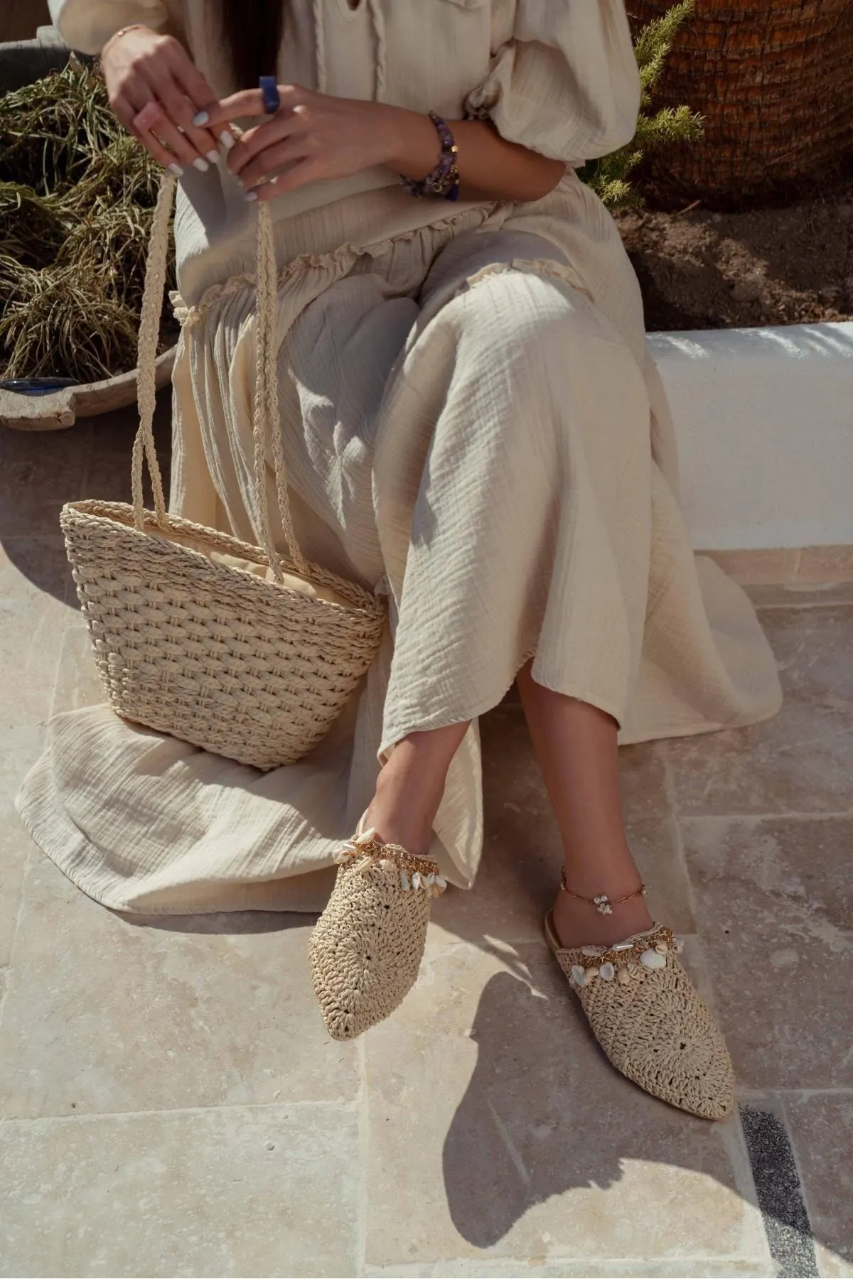 NİŞANTAŞI SHOES  Lisa Beige Gestrickte Damenhausschuhe mit Muscheldetails