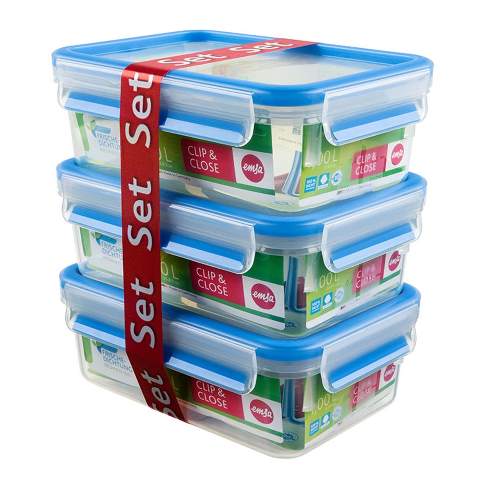 Emsa Frischhaltedose Dosen-Set 3 tlg. 3D Perfect Clean Clip Close, einzigartige Frische-Spezialkunststoffe, (1-tlg)