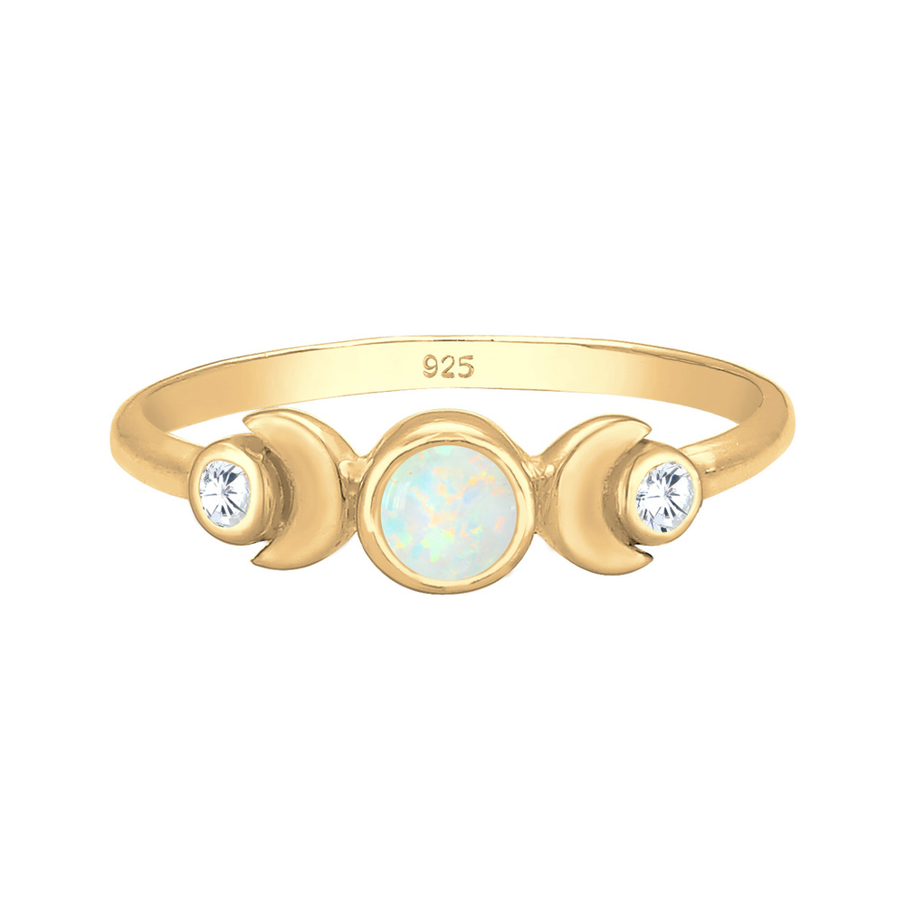 Elli Elli Bague Demi Lune Astro Bague Femme - (925/1000) Argent Cristal Zircone Opale Bague