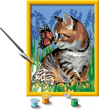 CreArt Katze mit Schmetterling - Malen nach Zahlen für Kinder ab 9 Jahren