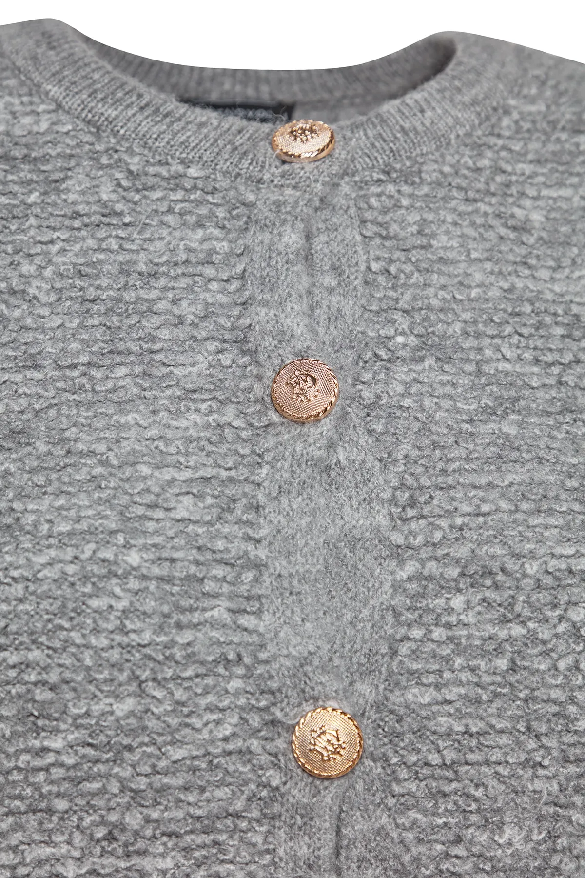 Trendyol Collection  Grauer, weich strukturierter Strick-Cardigan mit Accessoires TWOAW24HI00039