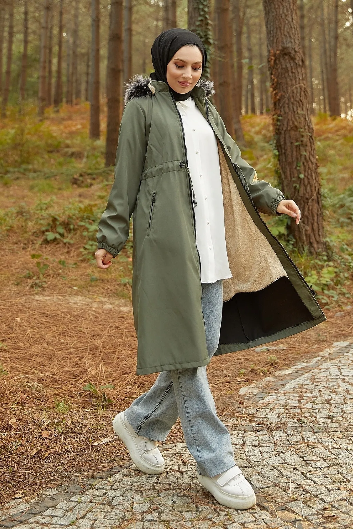InStyle  4601 Regenmantel mit Fleece-Innenseite – Khaki