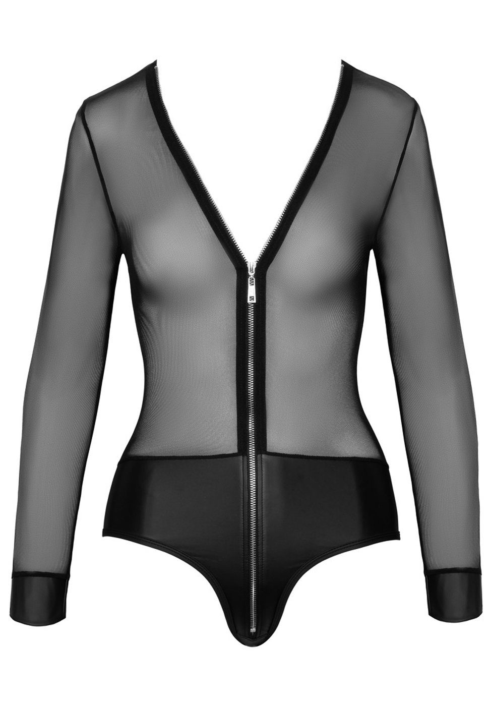 Cottelli Collection Body Transparenter Wetlook-Body mit Reißverschluss - schwarz