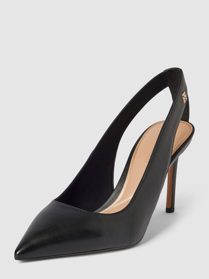 Pumps aus Leder mit Label-Detail Modell 'POINTY SLING BACK' in schwarz