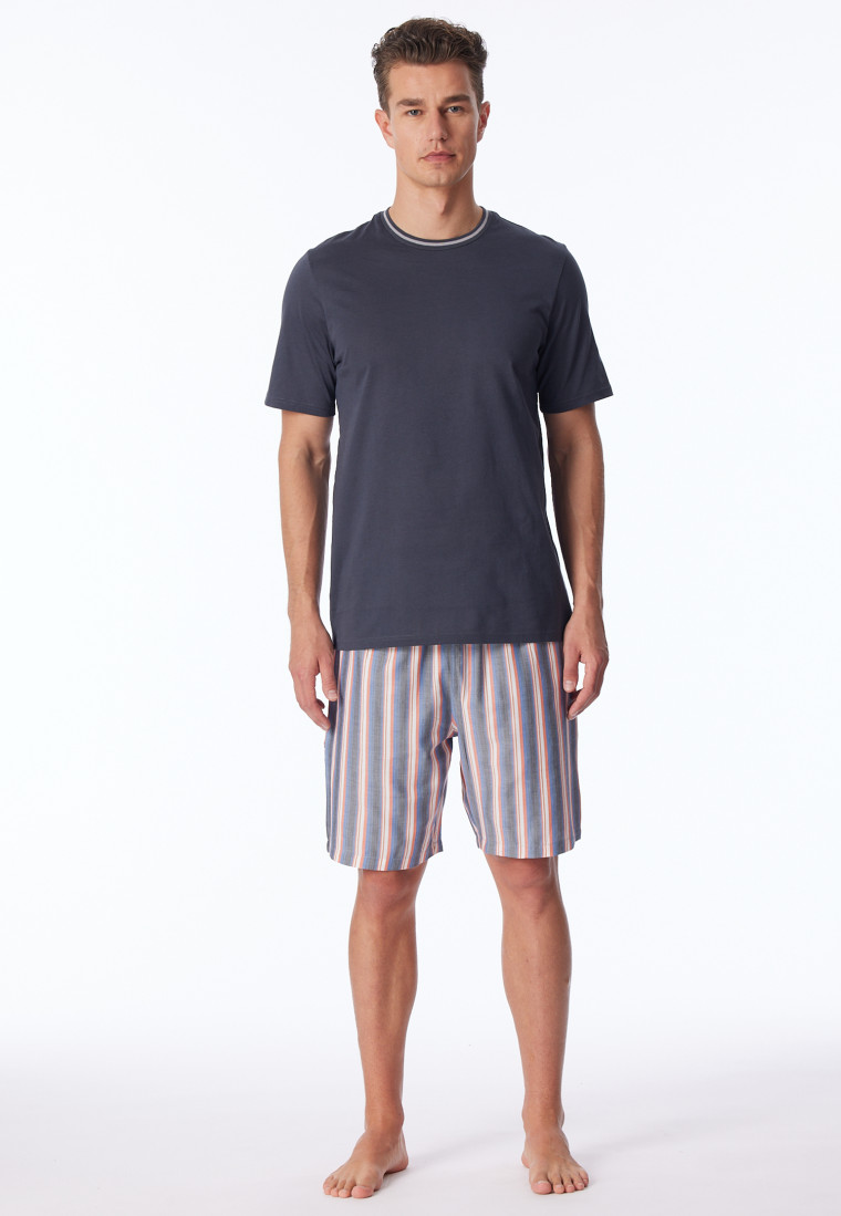 Schlafanzug kurz Organic Cotton Streifen kohle - Selected! Premium