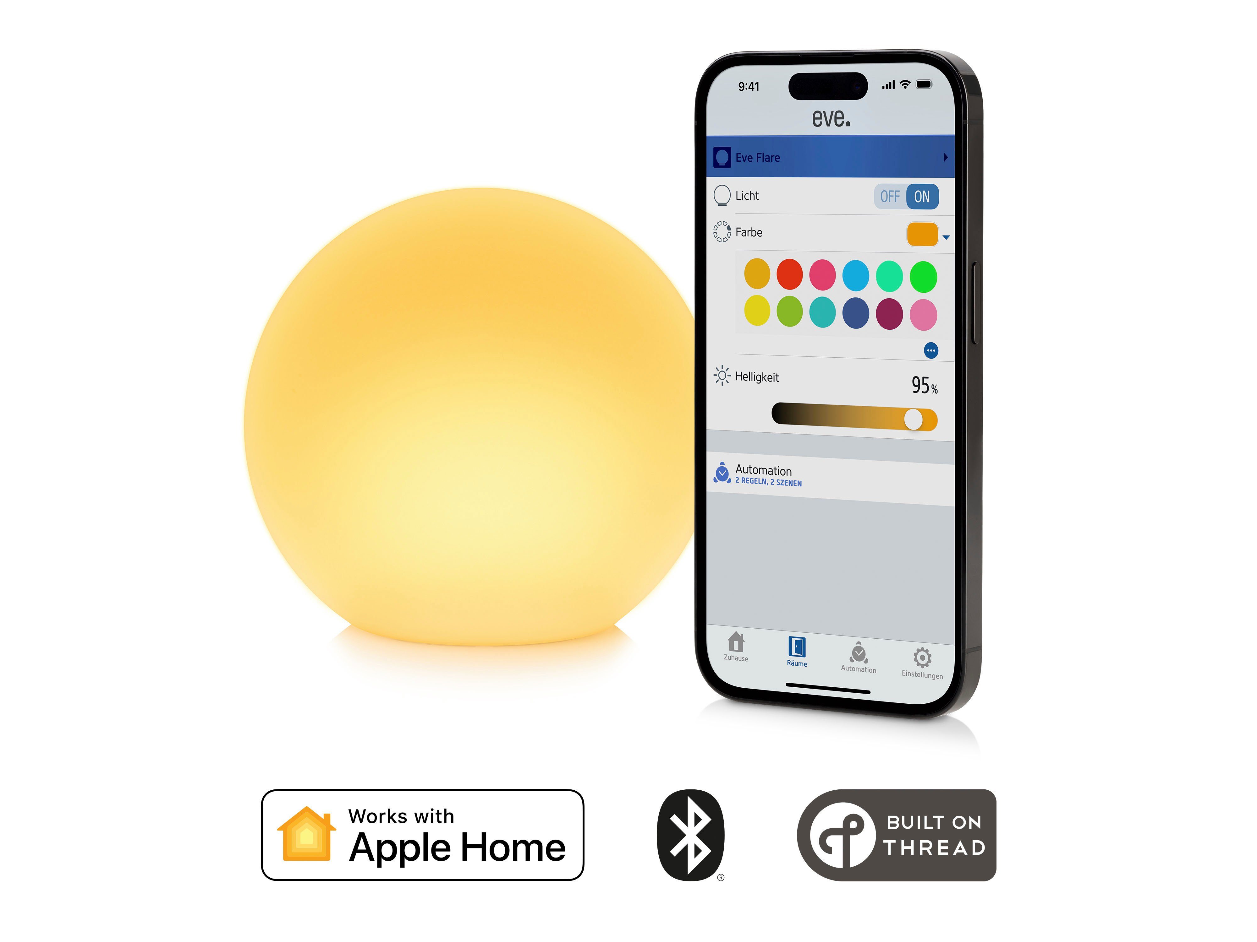 EVE Smarte LED-Leuchte Flare 20EBV9901, Bluetooth, Smart Home, LED fest integriert