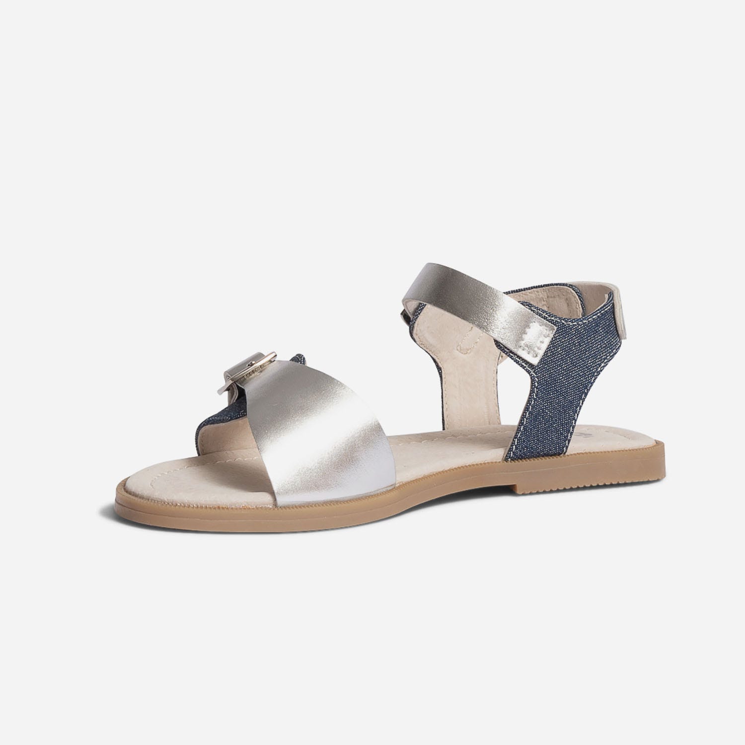 Sandale argent et bleu bi matière