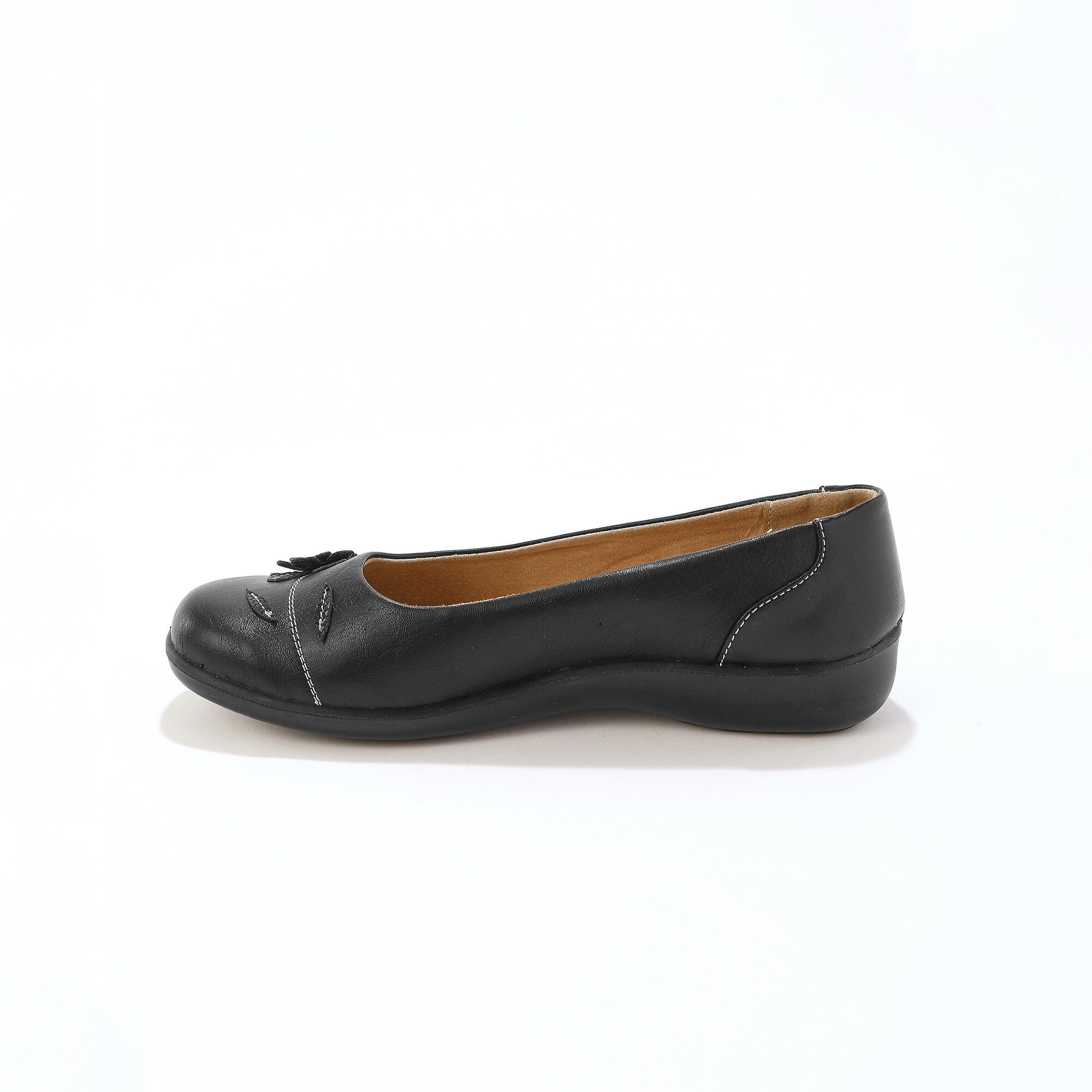 Ballerines en cuir à fleur appliquée largeur confort