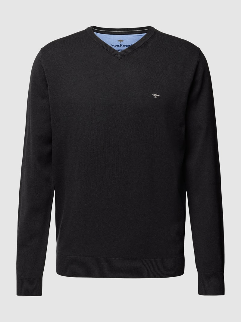 Strickpullover mit Label-Stitching in schwarz