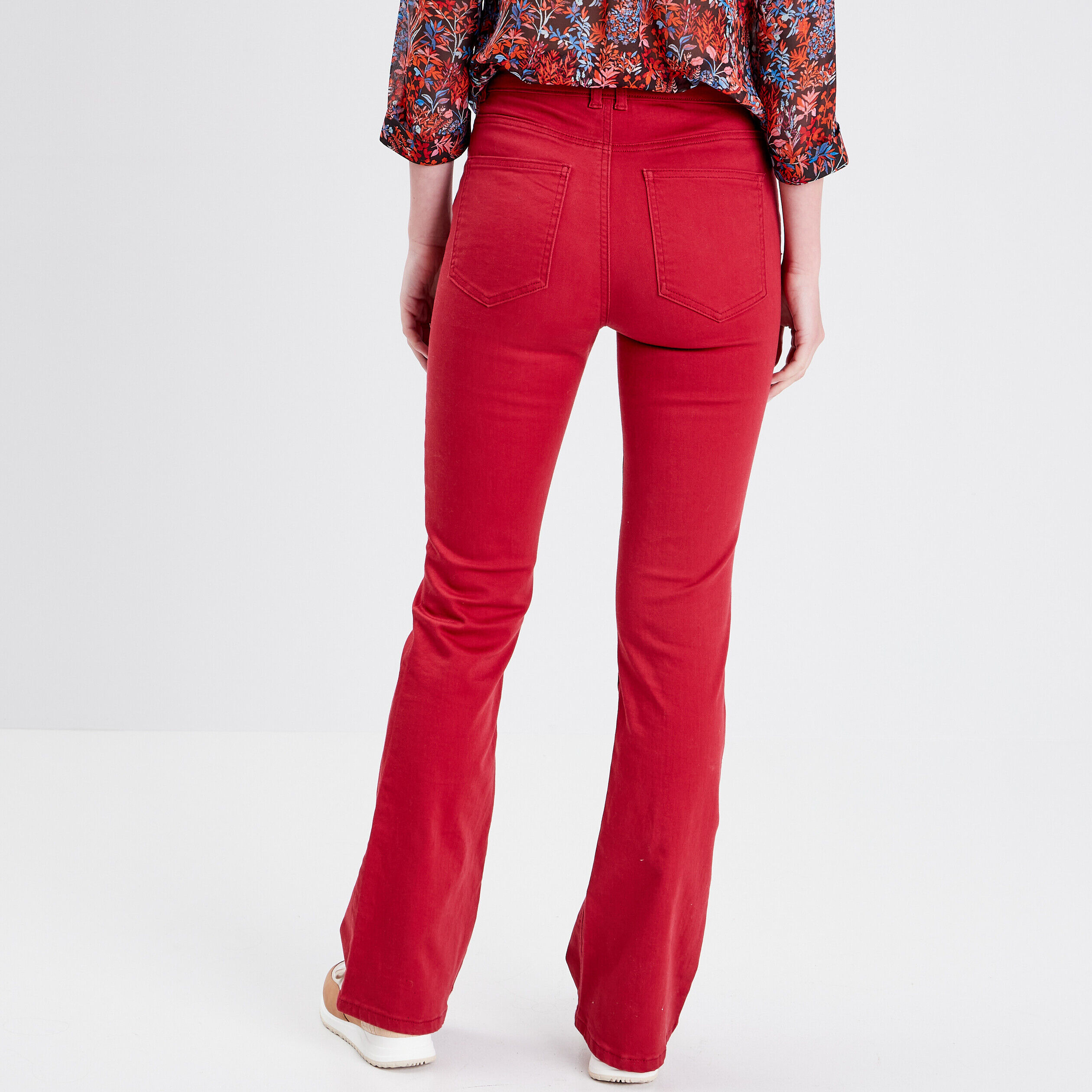 Jeans flare taille haute rouge foncé femme | Cache Cache