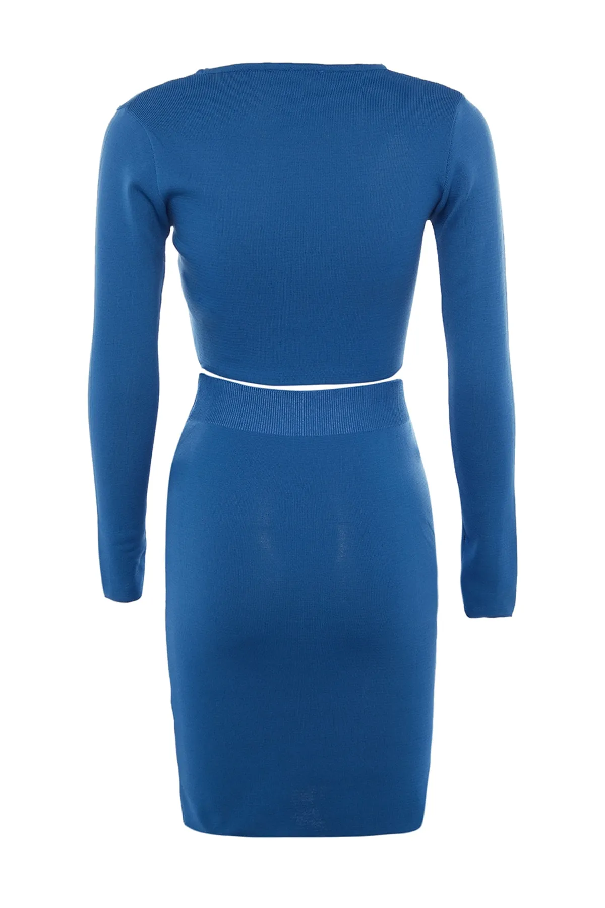 Trendyol Collection  Blaues Super-Crop-Rock-Set aus Strickoberteil und -unterteil TWOAW23AU00009