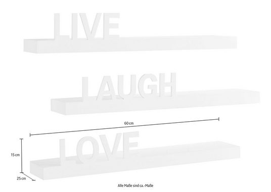 my home Deko-Wandregal Live - Love - Laugh, Set 3-tlg., Dekoregal, Wanddeko, mit Schriftzug