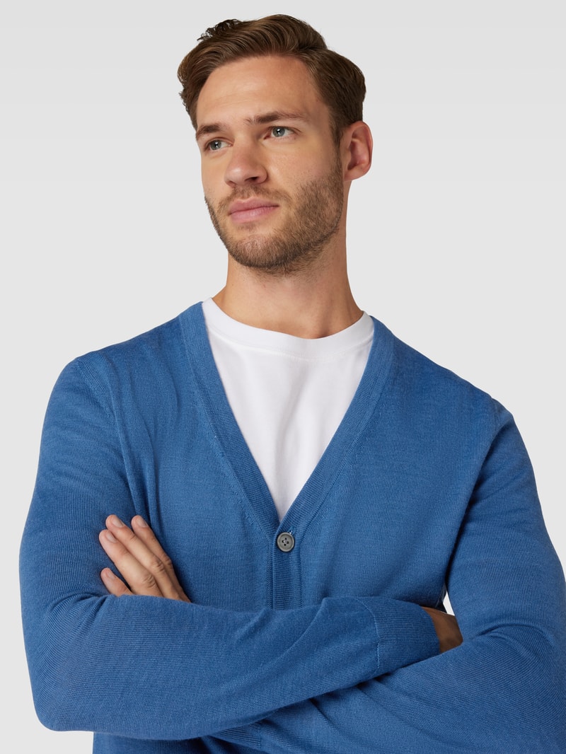 Strickjacke mit V-Ausschnitt und Knopfleiste in jeans meliert