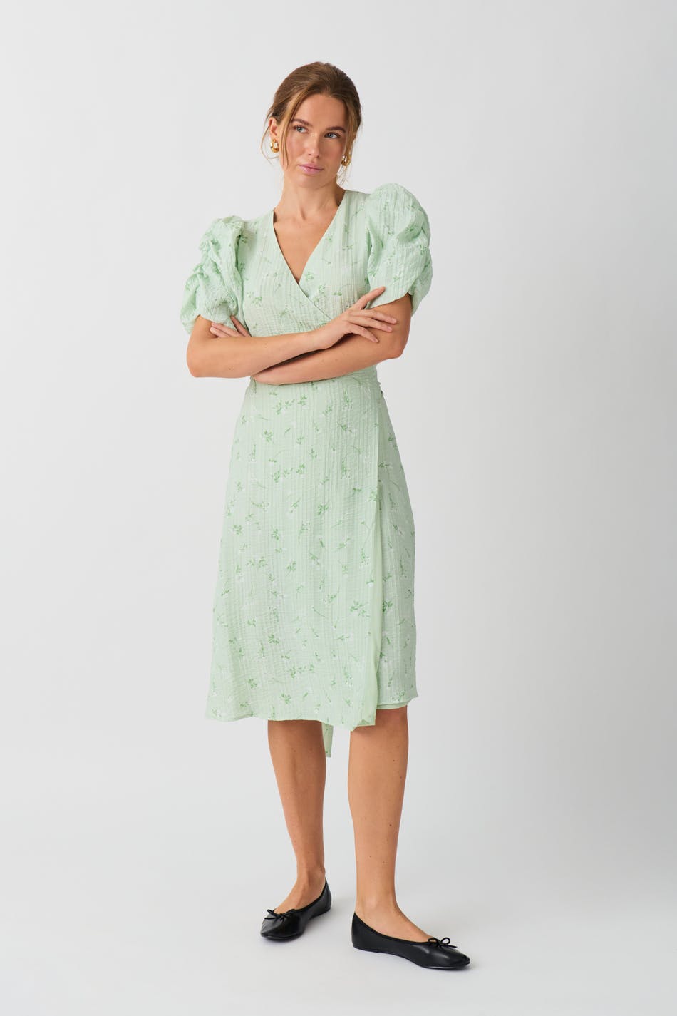 Midi wrap puff sleeve dress