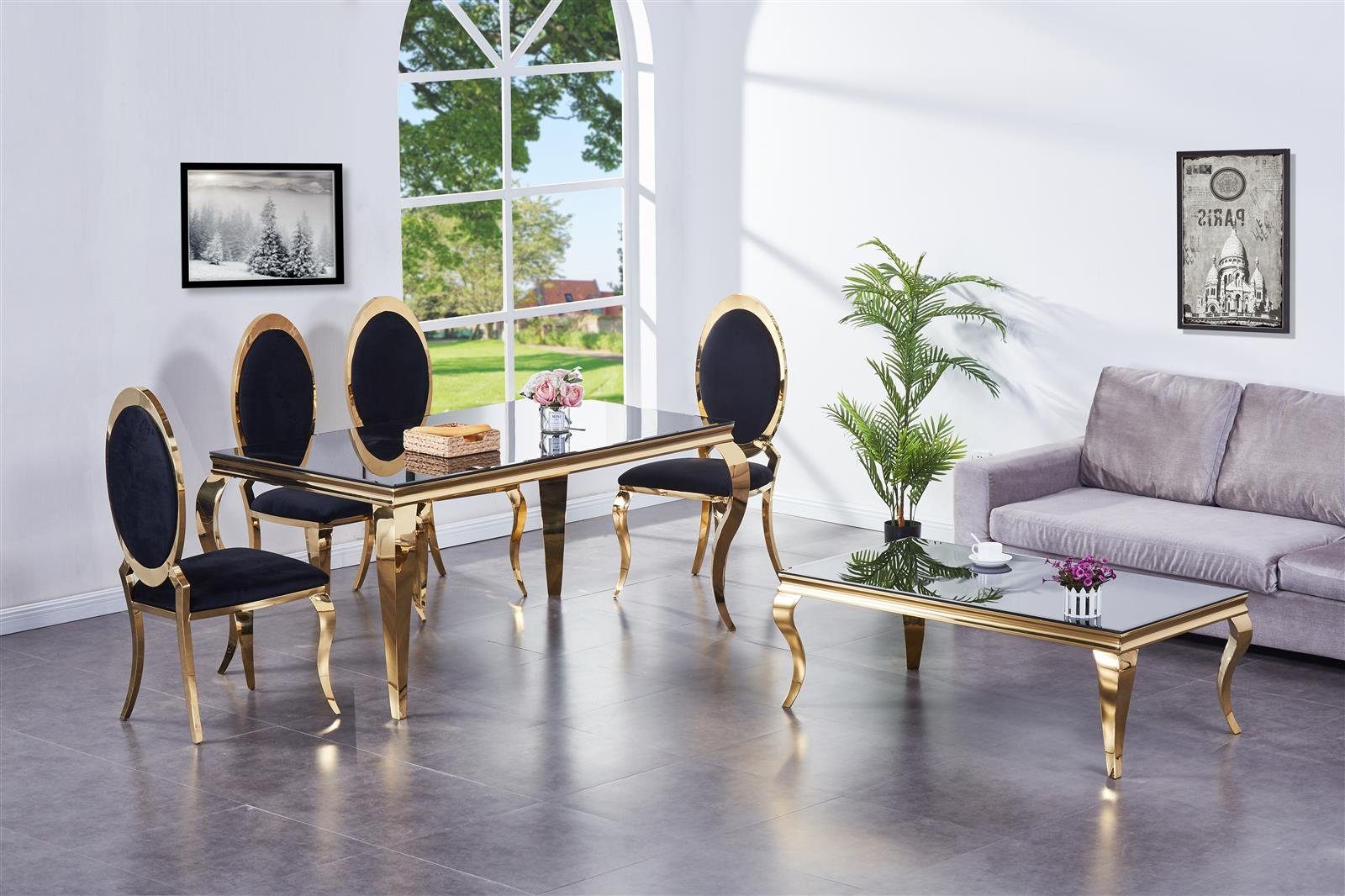 HOOZ Couchtisch Couchtisch 115x65cm Goldoptik & Glas - schwarz