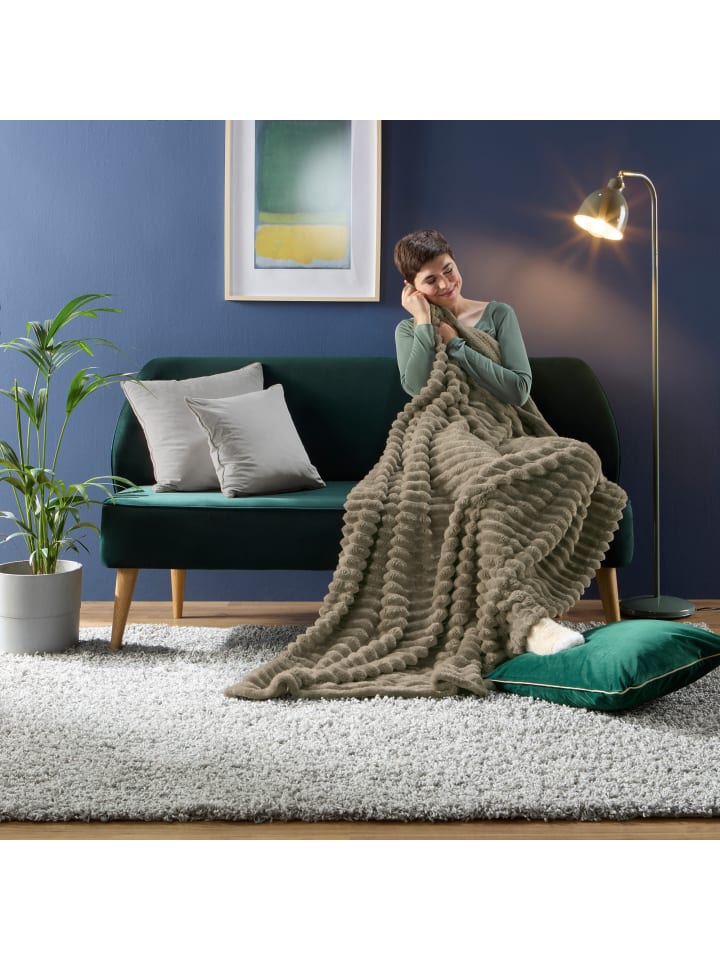 Erwin Müller Fleece, Microfaser Wohndecke 2er-Pack Aosta in taupe günstig kaufen